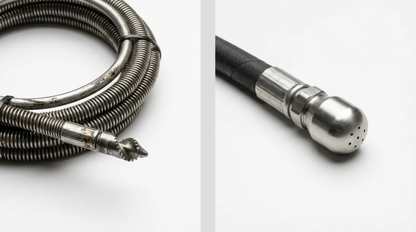 Drain snake cable and hydro jetting nozzle used for drain cleaning in New Iberia, LA