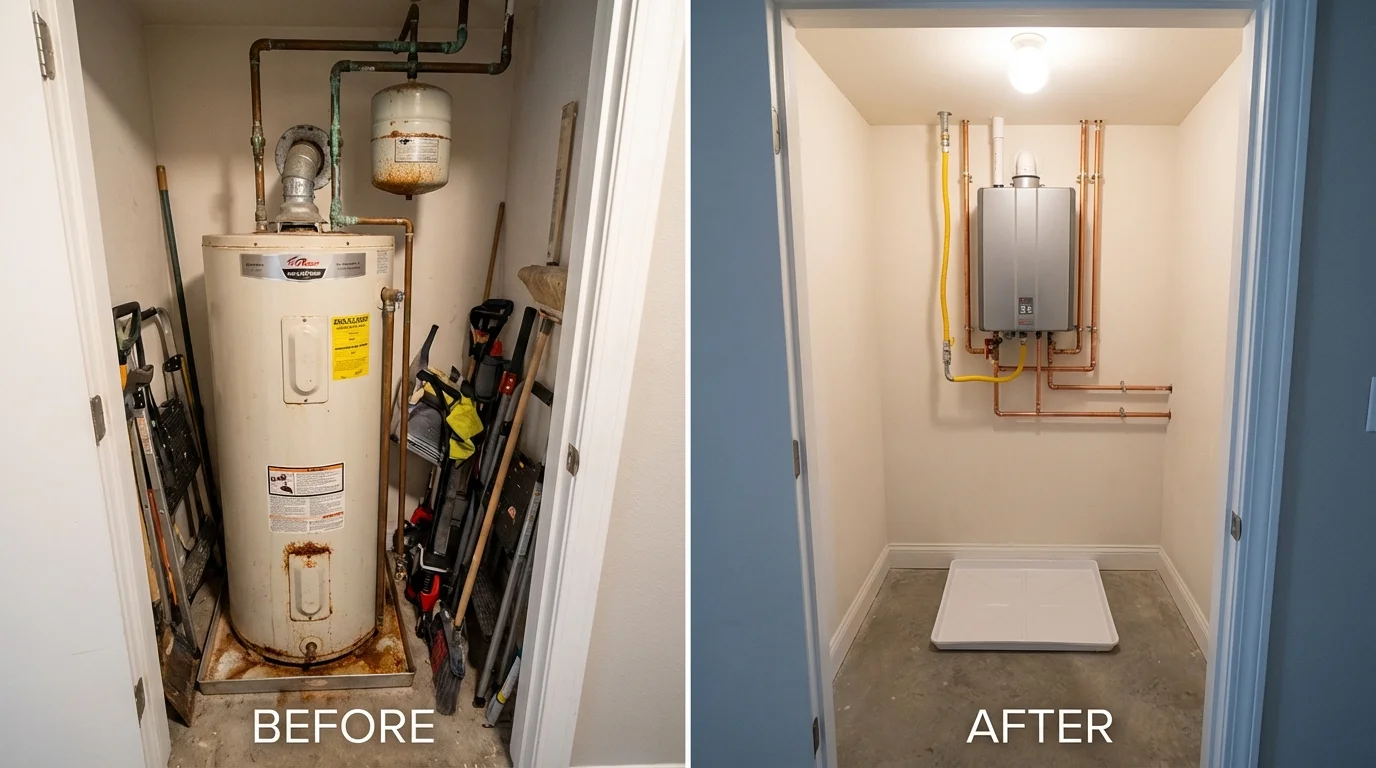 Tank water heater versus wall-mounted tankless unit comparison for New Iberia, LA homeowners